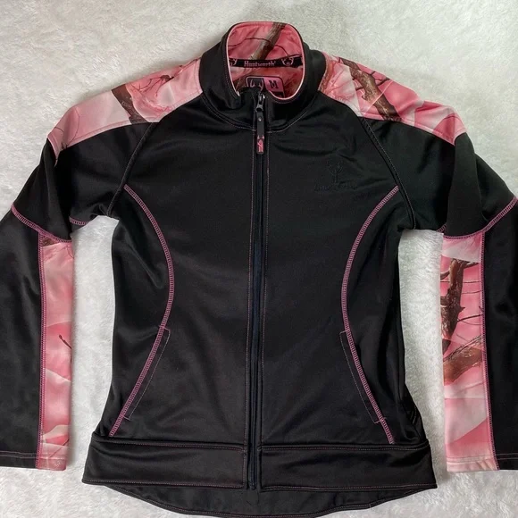 Huntworth Women’s Pink Camo Full-Zip Performance Track Jacket Size Medium - Picture 1 of 9